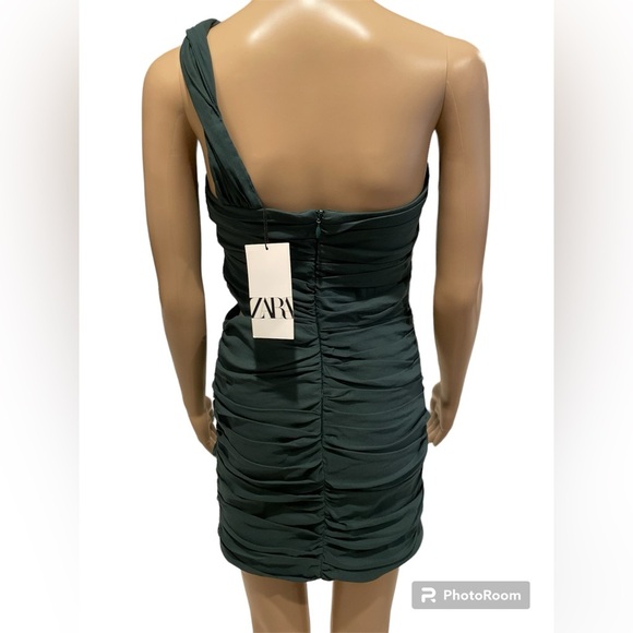 NWT Zara Green Asymmetrical Linen Blend Dress size L - Picture 6 of 9